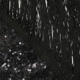 Women One-Shoulder Asymmetrical Beaded Sequin Fringed Dress