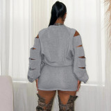 Women's Fashion Loose Ripped Top and Slim Skirt Set