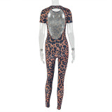 Women's Style Print Street Career Leopard Print Slim Fit Short Sleeve Jumpsuit