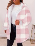 Women's Fashion Plaid Loose Hooded Coat