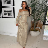 Women's Sexy Off Shoulder Slim Fit Long Sleeve Glossy Long Dress