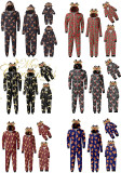 Christmas Family Wear Hooded Printed Casual Jumpsuit Loungewear