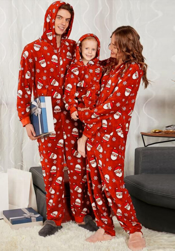 Christmas Family Wear Hooded Santa Print Jumpsuit Loungewear