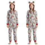 Christmas Family Wear Hooded Printed Jumpsuit Loungewear