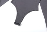 Autumn Winter Women's Fashion Long Sleeve Solid Color Patchwork Bodysuit Top and Pants Set