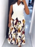 Women's Casual Elegant Holidays Vest Top and Pleated Skirt Set