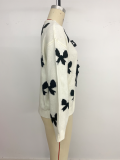 Women's Autumn Casual Knit Jacquard Bow Tie-Front Cardigan
