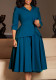 Autumn Women's 3/4 Sleeves Turndown Collar Plus Size African Dress