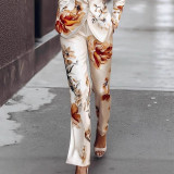 Women Printed Long-Sleeve Blazer and Pants Two-Piece Set