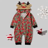 Christmas Family Wear Hooded Printed Casual Jumpsuit Loungewear