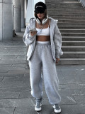Women Solid Hoodies and Cuffed Pants Two-Piece Set