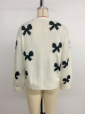 Women's Autumn Casual Knit Jacquard Bow Tie-Front Cardigan