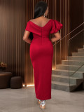 Lantern Sleeve V-Neck Dress Formal Black Party Gown
