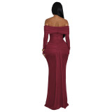 Women's Sexy Off Shoulder Slim Fit Long Sleeve Glossy Long Dress