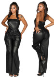 Women's Strapless Tie Pocket Wide Leg Jumpsuit