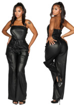 Women's Strapless Tie Pocket Wide Leg Jumpsuit