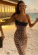 Autumn Winter Women's Fashion Leopard Sequin Lace Patchwork Sexy Strapless Dress
