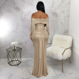 Women's Sexy Off Shoulder Slim Fit Long Sleeve Glossy Long Dress