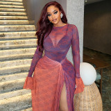 Summer Women's Slim Fit Irregular Round Neck Pleated Long Sleeve Dress