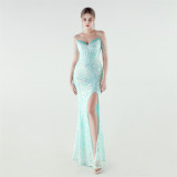 Women's Sequin Beaded Fishbone Slim Waist Evening Dress