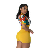 Women Sexy Printed Casual Top and Shorts Two-Piece Set