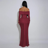 Women's Sexy Off Shoulder Slim Fit Long Sleeve Glossy Long Dress