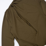 Autumn Winter Women's Solid Color Slim Fit Elegant Hollow Pleated Long Sleeve Mini Dress