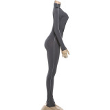 Autumn Winter Women's Fashion Long Sleeve Solid Color Patchwork Bodysuit Top and Pants Set