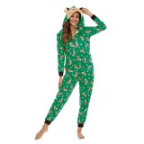 Christmas Autumn & Winter Family Wear Hooded Printed Jumpsuit