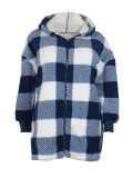 Women's Fashion Plaid Loose Hooded Coat