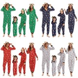 Christmas Autumn & Winter Family Wear Hooded Printed Jumpsuit