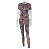 Women's Style Print Street Career Leopard Print Slim Fit Short Sleeve Jumpsuit
