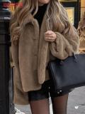 Women French Style Holidays Long-Sleeve Furry Coat