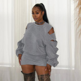 Women's Fashion Loose Ripped Top and Slim Skirt Set