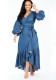 Women Ruffled Lantern Sleeve V-Neck Denim Dress