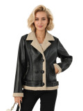 Winter Women's Plush Turndown Collar Pu Leather Fur Coat