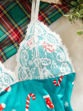 Women V-Neck Bow Christmas Snowflake Print Camisole Nightgown