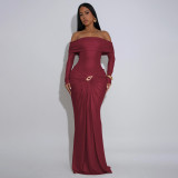 Women's Sexy Off Shoulder Slim Fit Long Sleeve Glossy Long Dress