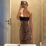 Autumn Winter Women's Fashion Leopard Sequin Lace Patchwork Sexy Strapless Dress