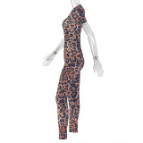 Women's Style Print Street Career Leopard Print Slim Fit Short Sleeve Jumpsuit