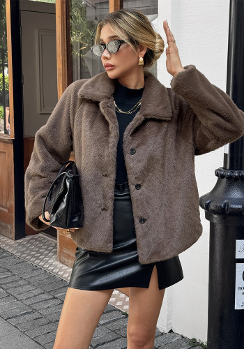Women French Style Holidays Long-Sleeve Furry Coat