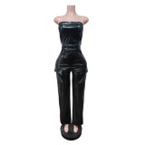 Women's Strapless Tie Pocket Wide Leg Jumpsuit