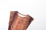 Autumn Winter Women's Fashion Round Neck Snake Print Sexy Hollow Slim Fit Jumpsuit