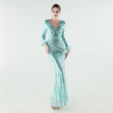 Women's Luxury Sequin Long Sleeve Evening Dress