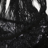 Women One-Shoulder Asymmetrical Beaded Sequin Fringed Dress