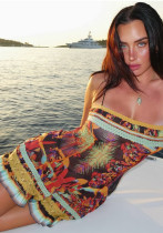 Autumn Women's Style Print Sexy Strapless Low Back Dress