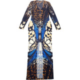 Autumn Women's Fashion Buckle Patchwork Long Sleeve Low Neck Bodycon Dress
