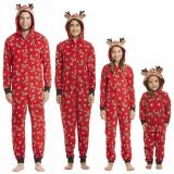 Christmas Family Wear Hooded Printed Jumpsuit Loungewear