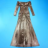 Women's Sexy Off Shoulder Slim Fit Long Sleeve Glossy Long Dress