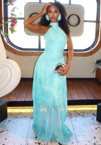 Women's Slim Fit Holidays Casual A-Line Halter Neck Stand Collar Long Dress